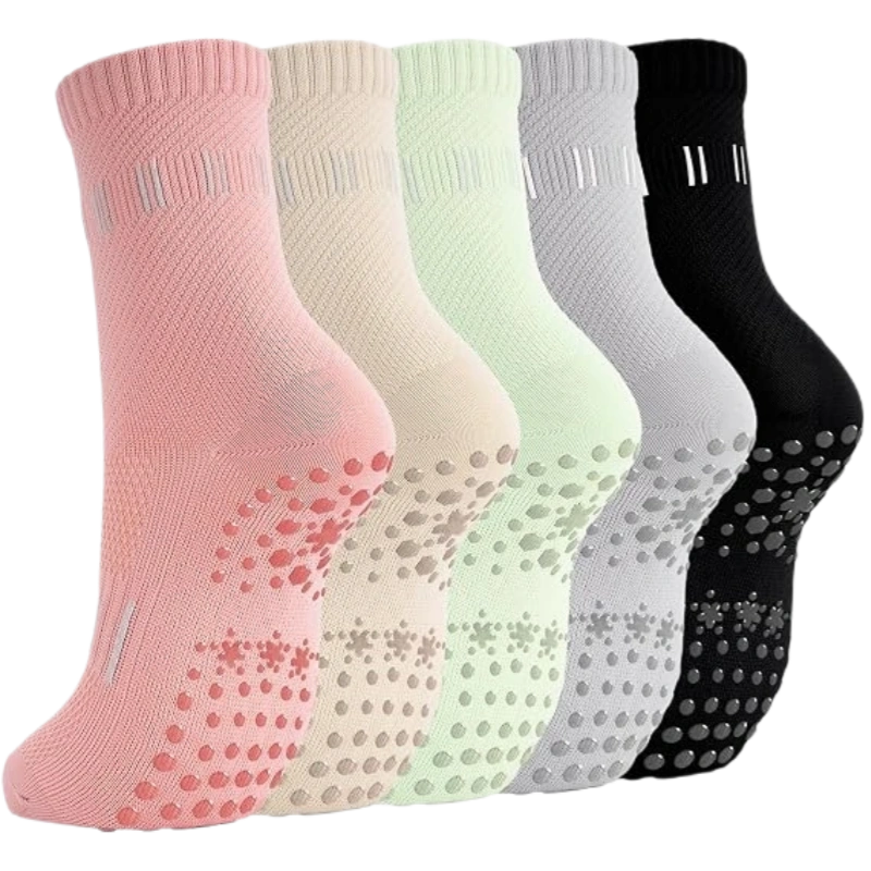 5 Pairs Pilates Socks Yoga Socks with Grips for Women Non Slip For Barre