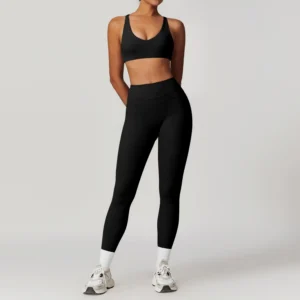 Criss-Cross Back V-Waist Yoga Set with Brushed Finish