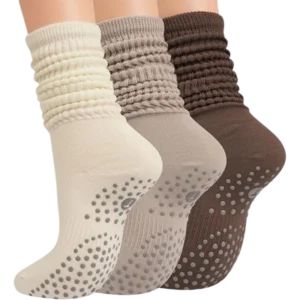 Pilates Socks with Grips for Women, Yoga Barre Slouch Socks 3 Pairs Long,Non Slip