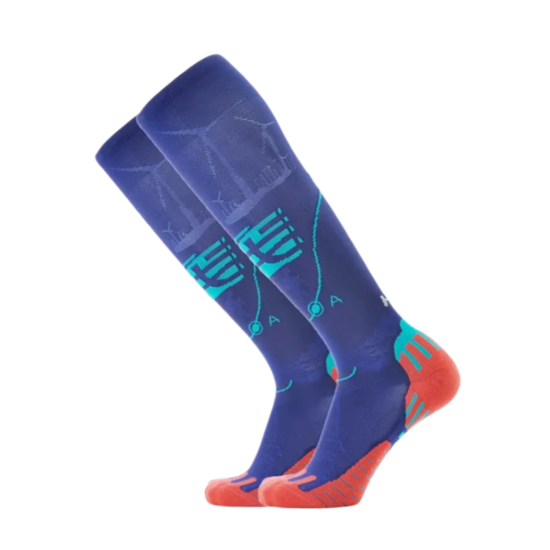 Quick Dry Anti-Bacterial Breathable Knitted Digital Printing Autumn Sport Athletic Running Knee High Riding Compression Socks