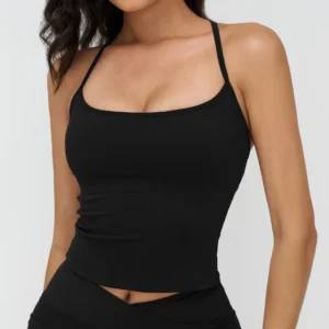 Square Neck Racerback Longline Sports Tank with Built-in Bra