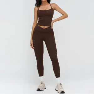 Square Neck Racerback V-Cross Yoga Set with Pockets