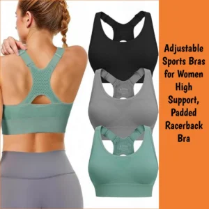 Adjustable Sports Bras for Women High Support, Padded Racerback Bra